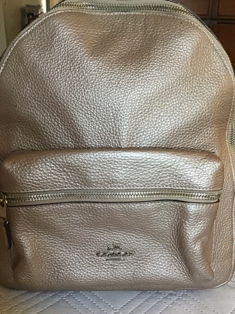 Coach Metallic Pebbled Gold-Tone Backpack